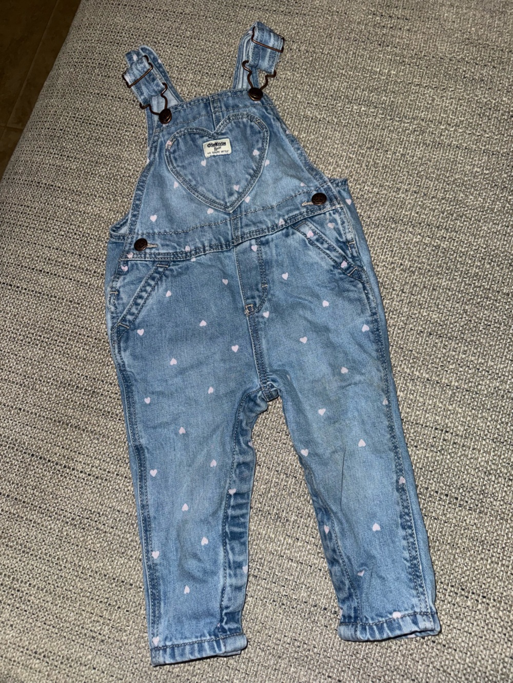 OshKosh B'gosh Light Blue Denim Overalls with Pink Hearts